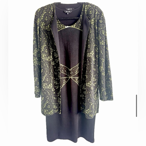Misook Jackets & Blazers - Misook 2-Piece Dress & Blazer Set • Black w/ Green Accents • S/M • EUC